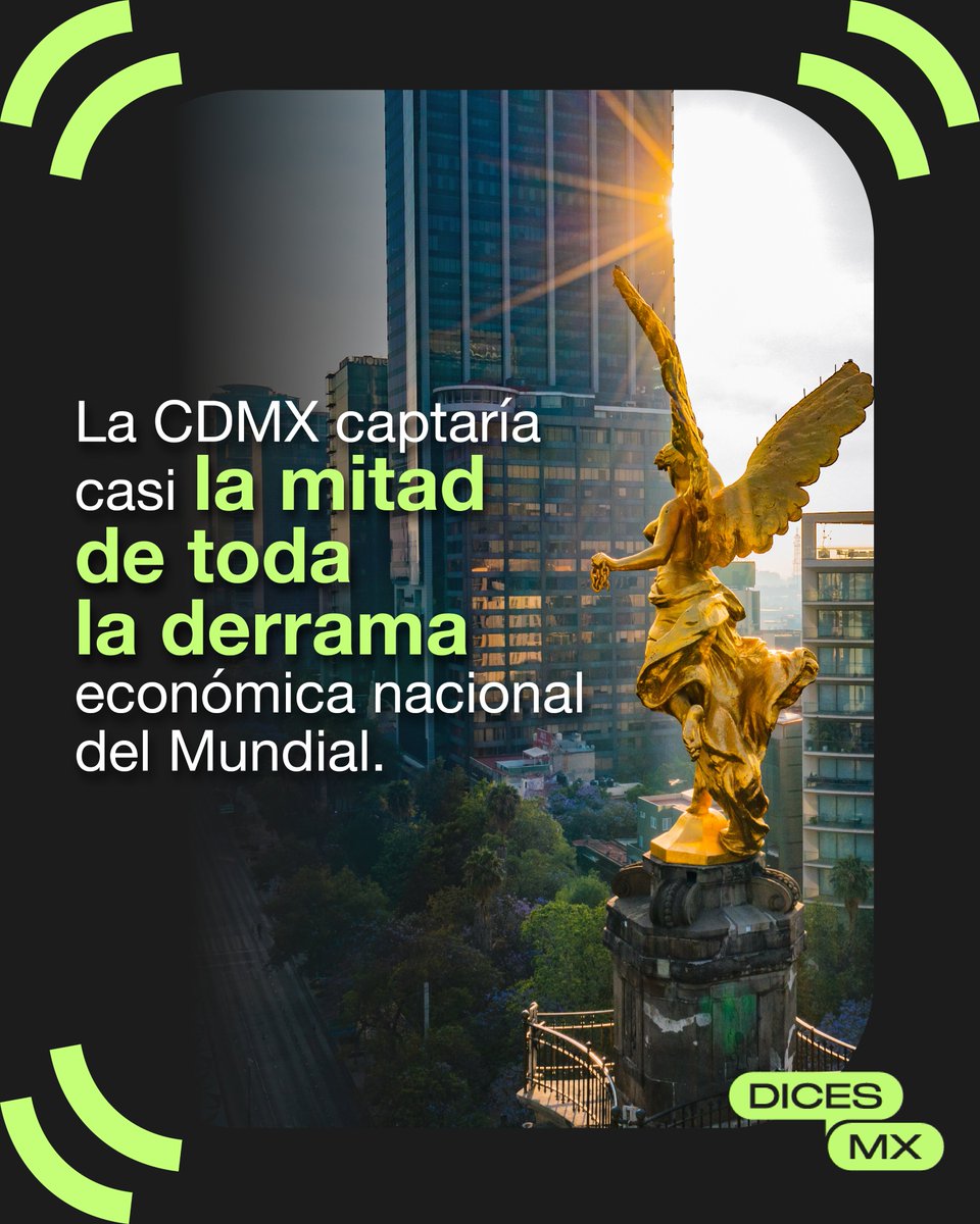 dicesmx's tweet photo. 📈 El #Mundial2026 ya comienza a transformar la economía mexicana. Especialistas proyectan una derrama millonaria impulsada por turismo, consumo, movilidad y entretenimiento.

🇲🇽 La #CDMX apunta a convertirse en el principal centro económico del torneo en América Latina. https://t.co/aJzhWQQyTs