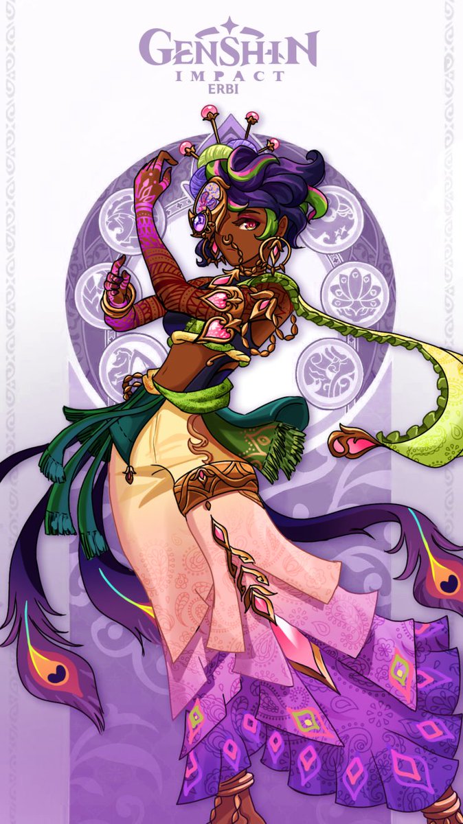 Erbiarts's tweet photo. "What, you mean she still hasn't graduated? I need to stop by the city more often..." - Tighnari

◆ #Khalwa • Empyrean Silk Weaver
◆ Madam Mughal
◆ Vision: Electro
◆ Constellation: Pavo Filum

#GenshinImpact https://t.co/OmzL55d5Ap