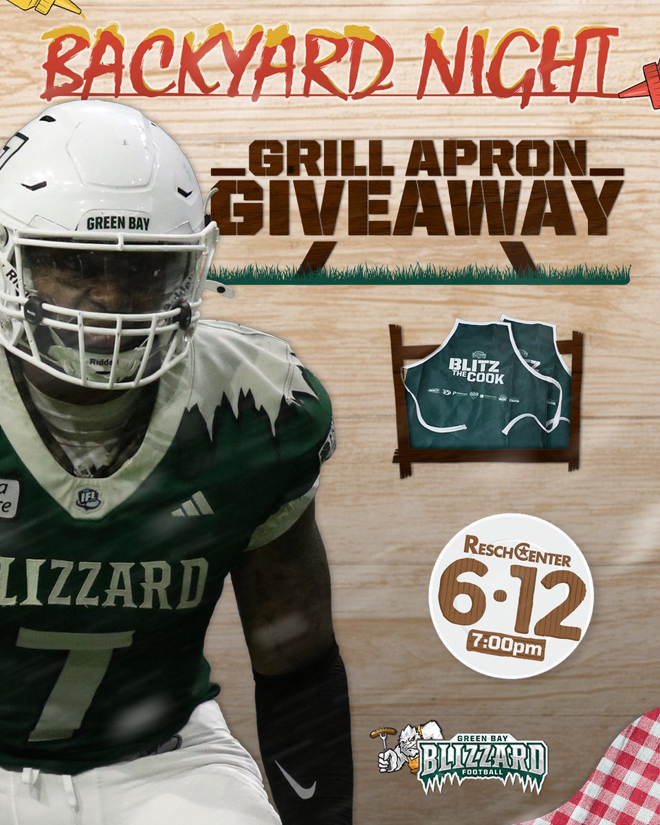 gbblizzard's tweet photo. Bringing the outdoors in! It's Backyard Night with the Green Bay Blizzard. Enjoy the tailgate, bbq, and FOOTBALL June 12 🏈👀
Click here: https://t.co/6jzo6kK58J
#GoBlizz https://t.co/0qrAwwBlZX
