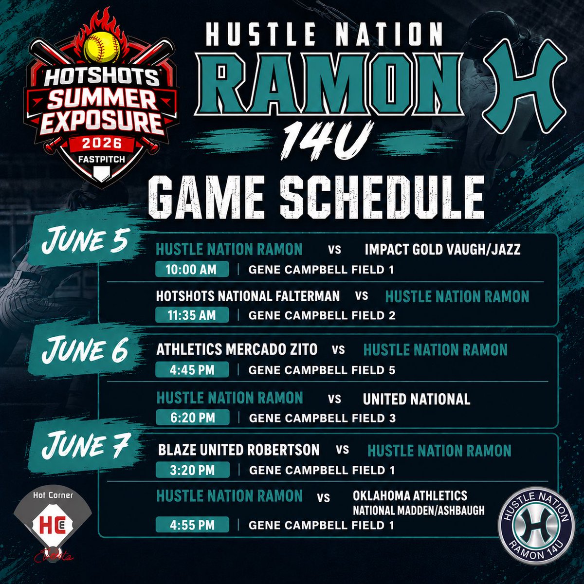 14uHustleNation's tweet photo. This weekend marks our first tournament of the summer at the 2026 Hotshots Summer Exposure!

We’re looking forward to facing some strong competition that will help prepare us for a big trip next week as we head to Shawnee, Kansas for the Top Gun Invitational. These are the types of games that help us grow, compete, and get ready for what’s ahead.

Now let’s hope the rain stays away and gives these girls a chance to get after it. ☔️🙏

Good luck to all of our players this weekend. Trust your training, compete every pitch, and play for each other.

Let’s go! 
@TimRamonHNF @Ch1rsPacheco @HustleNationFP