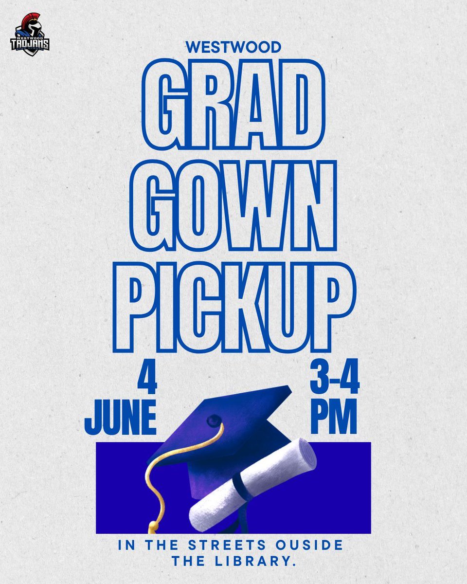 WWhighschool's tweet photo. Grad Package Pick-Up Times:

Thursday, June 4
Streets area outside the Library
🕒 3:00 PM – 4:00 PM (after school)

Friday, June 5
Robotics Lab
🕛 12:00 PM – 3:00 PM

Please note: Friends will not be permitted to pick up gowns on behalf of graduates. https://t.co/Ql7H0smoSQ