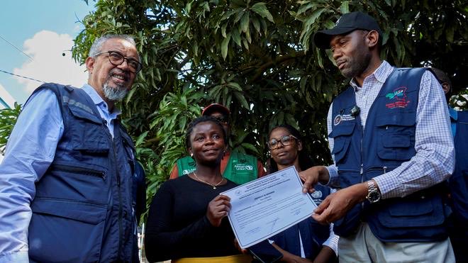 DrTedros's tweet photo. Healthcare workers are the lifeblood of every health system. This has once again been underscored in the response to the #Ebola disease outbreak caused by the Bundibugyo virus in eastern #DRC.

On the frontlines of the outbreak, health workers are also among those most exposed to the risk of infection as they care for patients affected by Ebola.

In Bunia, the capital of Ituri Province, I had the honour of meeting four dedicated nurses who were infected while serving their communities. Because they presented early, they received close care and symptomatic treatment over two to three weeks, and have now tested negative for the virus.

I was deeply moved to meet them and to help present their certificates as Ebola survivors.

What inspired me most was their commitment to returning to work and continuing to provide care during this extremely challenging time. Their courage and dedication remind us why health workers are so vital, and why they must be supported, protected, and valued at all times.

https://t.co/Cx80WGBB6N