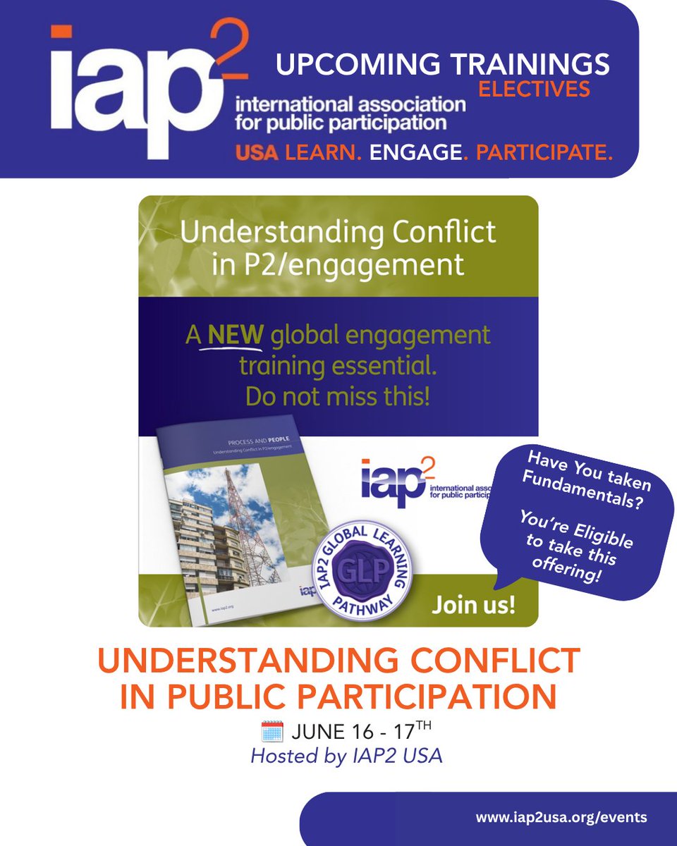 IAP2USA's tweet photo. 🌞 Happy June! Ready to learn, connect, + grow? Join us this month for webinars, trainings, networking events, and professional development opportunities designed for public participation and engagement practitioners. Explore upcoming events and register: https://t.co/a7Tfatc0jZ https://t.co/gmv5ZEi9Gr