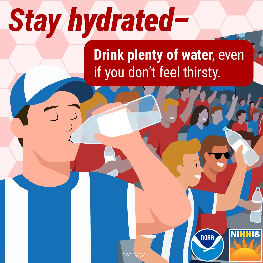 HeatGov's tweet photo. Beat the #heat! If you're heading to a sports game or another outdoor event this summer, make sure to stay cool and hydrated to prevent heat-related illness.⚽💧

Check out the graphics below and visit https://t.co/NNbzaTs6e5 for #HeatSafety tips. https://t.co/HrUHKOQqSx