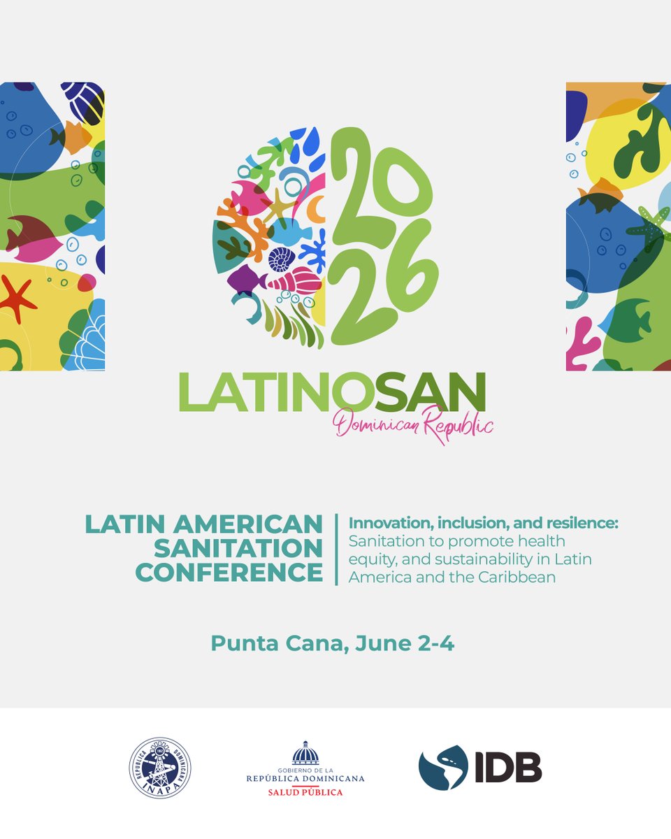 WorldBankWater's tweet photo. 📢 Join us at #LATINOSAN2026!
@WorldBankGroup specialists and partners from across Latin America &amp; the Caribbean will share experiences, data, and solutions to drive more sustainable water and sanitation services. 
🗓️ June 2–4 | 📍 Punta Cana
Register: https://t.co/9ru2mqzQ10 https://t.co/5L3SAljHea