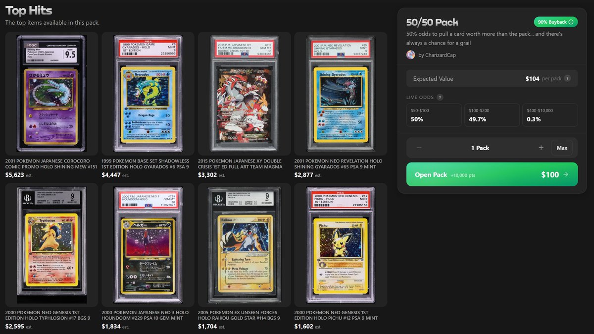 ZardCapital's tweet photo. Newest attempt at making the packs better:

Both the 50/50 and mini 50/50 have reworked tiers

Commons have a much higher floor now 
49.7% chance to get a rare 
and a .3% chance at a mythic

safer pack but still offers the chance of a grail https://t.co/t0XBVdjEH4