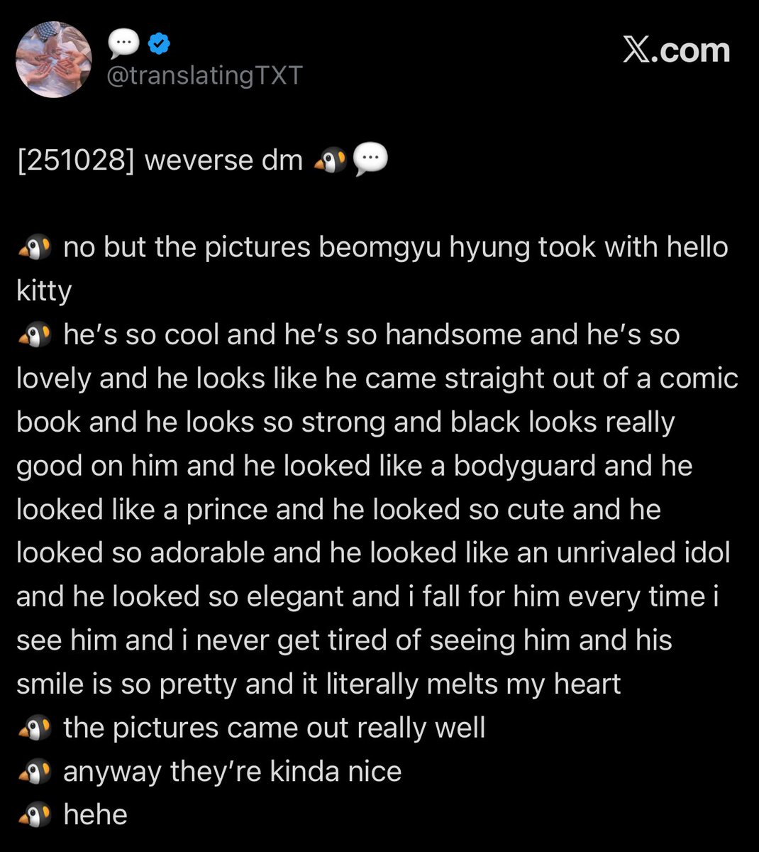 lesbeomie's tweet photo. when kai talks about beomgyu and he starts writing essays on how beautiful beomgyu is, he literally sounds like us https://t.co/D7q7s6wxPO