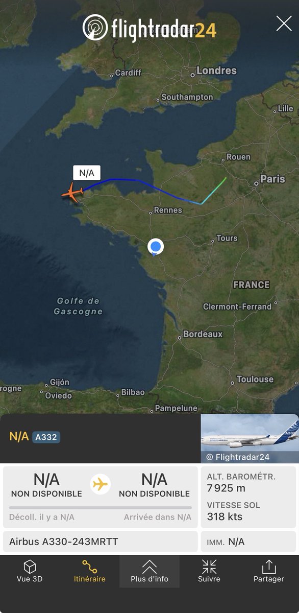 Th__Cuq's tweet photo. Motus! C’est parti pour l’édition 2026-02 de l’exercice POKER. Les premiers A330 MRTT aux indicatifs spéciaux viennent de s’envoler #MTUS.
#MTUS301 passe dans le secteur de Nantes pour rejoindre la zone ALPHATEMP
https://t.co/LLcSg8c1q7 https://t.co/4LdthlHvFf