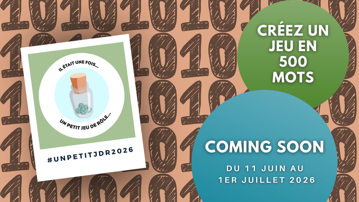 unpetitjdr's tweet photo. 🎲 #UnPetitJDR 2026 approche !

📅 Du 11 juin au 1er juillet

🎤 Révélation du thème en direct le 11 juin à 21h sur notre Discord.

Et vous, des pronostics sur le thème de cette année ? 😈

https://t.co/UH0BEUV9ft

#JDR #JeuDeRole https://t.co/kbWdkrBloQ