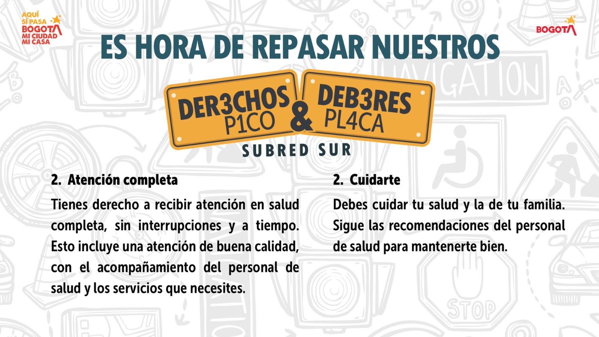 SubRedSur's tweet photo. 👋 Atención Completa y Cuidarte hacen parte de los #DerechosYDeberes que tienes como usuario de la Subred Sur. 💙📢 https://t.co/FUvmvqwaQm