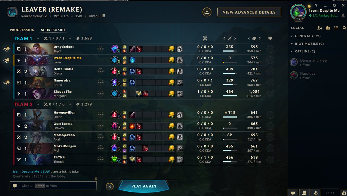 Tyspect_'s tweet photo. Je leave 15 secondes pour reset ma connexion parce que le jeu n'empêche de jouer (alors que la co sur mon pc marche parfaitement, j'étais en voc Discord en même temps, aucun probleme) et ça remake la game en me comptant un leaver ? Sérieusement ? @LoL_France @RiotSupportFR https://t.co/plGtDJQFJ9