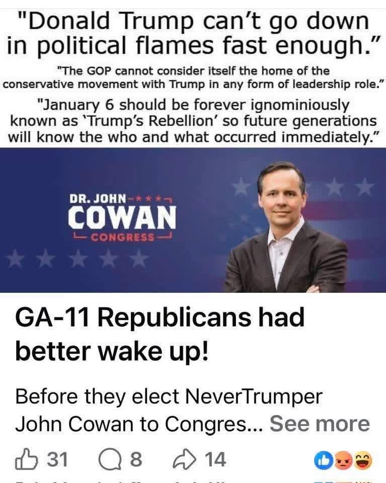 smalltownug's tweet photo. So, just be be clear, I'm a huge supporter of Chris Mora. And I don't live in his district. But now that the primary is over, and we are all in a run off, I can tell you one thing. I do not know Rob Adkerson, but I have done some research on him, and I have done PLENTY on John Cowen.

So please don't sit this one out! John Cowen is the epitome of everything we fight against as Republicans verses establishment. And he doesn't even live in the freaking district. Y'all gotta come together and vote for Rob Adkerson!!! Don't let your district get hijacked!!

Cowen was the same guy we fought against in District 14 years ago. He has been an establishment favorite for a long time. Alot of you remember the horrible mental health bills trying to ge passed that basically would have made SEVERAL politicians rich. We stopped thst, demanding real mental he as lth reform and that was one of the first catalyst that sparked the war between establishment and conservative. 

Y'all need to get behind one of your own. Not an outsider who's been waiting in the wings to take whatever seat he can get. Send Rob Adkerson to congress.