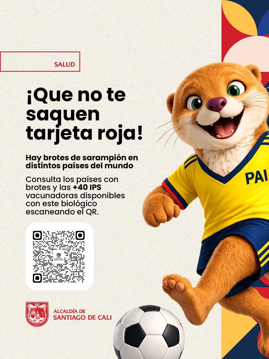 Caracol_Cali's tweet photo. #Salud | Las personas que tengan previsto viajar a #México, #EstadosUnidos o #Canadá al @fifaworldcup_es, pueden acceder de manera gratuita a la vacuna contra el #Sarampión, presentando su tiquete o soporte de viaje.

Germán Escobar, @SaludCali https://t.co/RTJ5Q2WTsF
