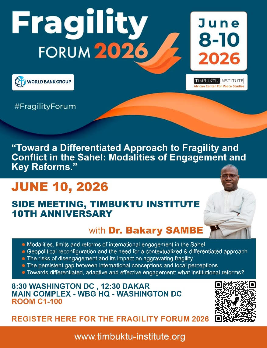 Timbuktuacps's tweet photo. "Toward a Differentiated Approach to #fragility and #conflict in the #Sahel - West Africa: Modalities of Engagement and Keys Reforms" @Timbuktuacps Side Meeting at @WorldBankGroup  #FragilityForum
Register : https://t.co/lh5Is1dT28 https://t.co/FP7qwFPbYJ