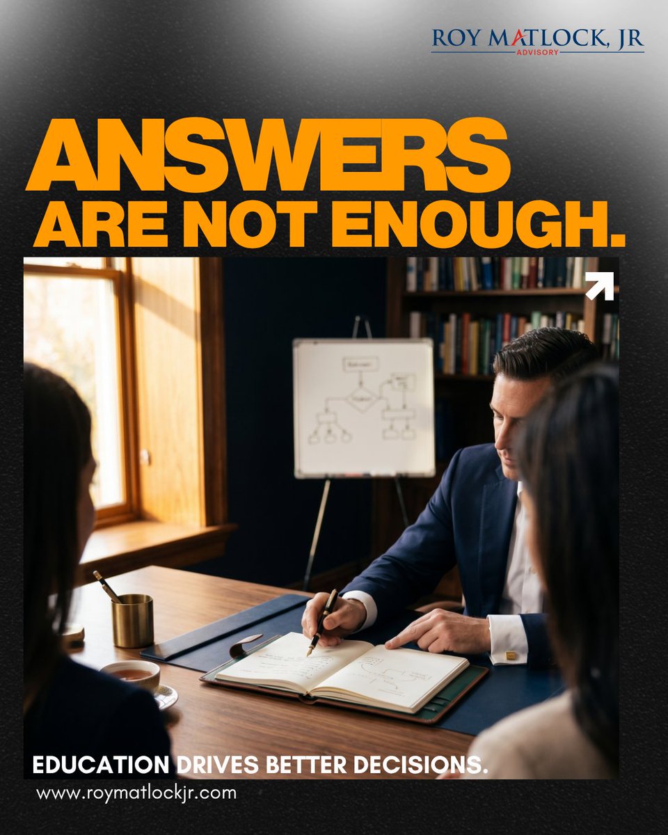 roymatlockjr's tweet photo. Most advisors give you answers. Roy and his team give you understanding.

Education first. Always. Before any recommendation. Before anything.

Is your advisor making sure you actually understand?
https://t.co/TkFHV8mohK https://t.co/lfKdAatd0r