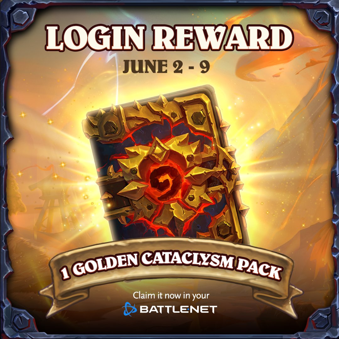 PlayHearthstone's tweet photo. 😉 🪙 Who doesn't love a little bit of free gold?
https://t.co/C4Le9VP3B9

Login and claim your FREE golden Cataclysm pack today! https://t.co/xIvCXTgRZE