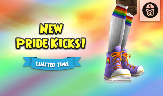 Wizard101's tweet photo. A splash of color! 🌈

The new Pride Kicks item is now in the PC Crown Shop through June 30th! Let's skip around the Spiral with pride! #Wizard101 https://t.co/SyrYXhHZWi