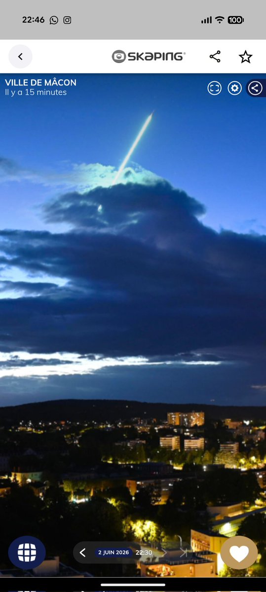 NTresontani's tweet photo. La webcam Skaping de Mâcon a effectué cette capture à 22h30 précises. https://t.co/Xby1wJLs6b