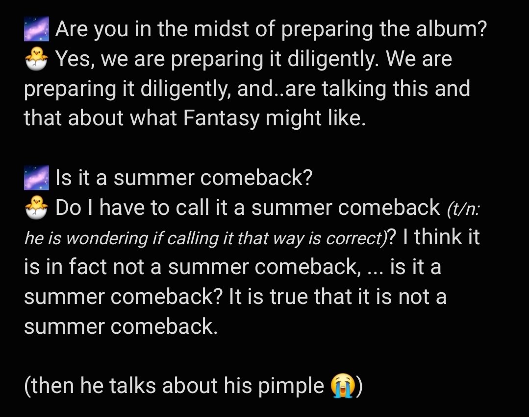 aryeong_1123's tweet photo. jaeyoon confirms that it is indeed not a summer cb*
(and mysteriously omits any more information that the grammar he uses implies 🙄)

#SF9 #재윤 https://t.co/nolxXoNpB4