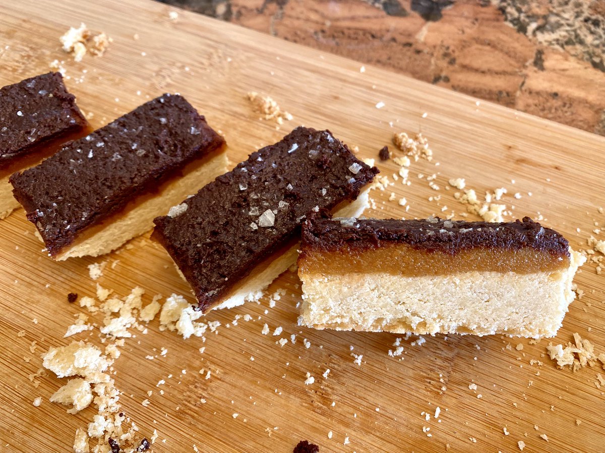 orthokibble's tweet photo. v v proud of these millionaires shortbreads even tho the chocolate seized, also now I know why! I ate one, kept one for today, and husb took the rest away to his separate house-sit this morning. He gets me. If I lived alone, I’d never be able to bake that’d be so sad https://t.co/X7Khqk154s