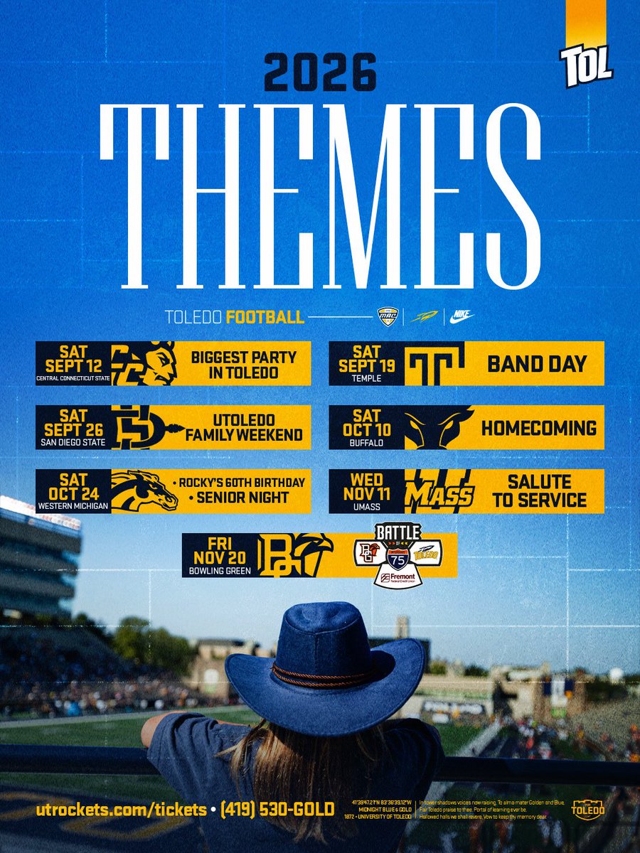 ToledoFB's tweet photo. Introducing the 2026 game themes‼️

See you all back in the Glass Bowl 🔜 

🎟️: https://t.co/54nAVUs9To https://t.co/yRWHEzchAx