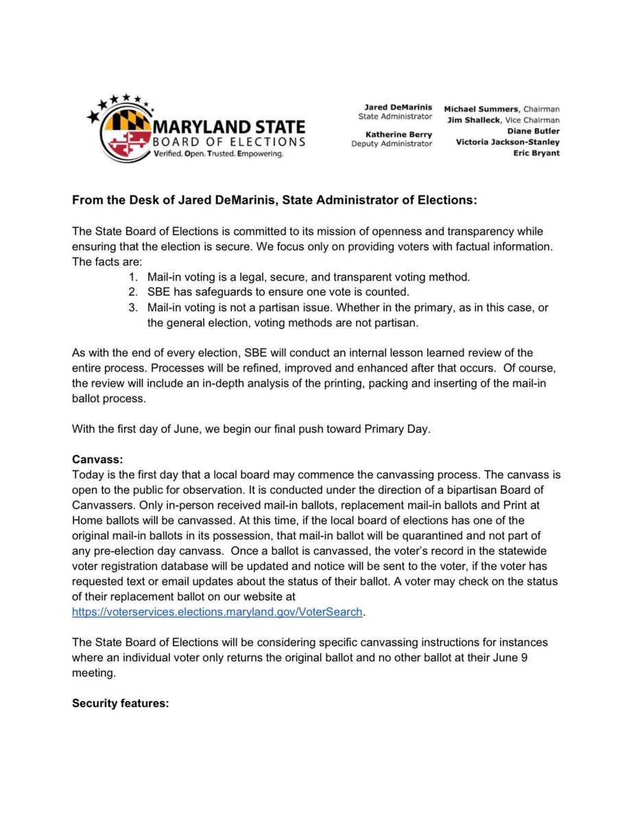 777Vote's tweet photo. 🚨 ATTENTION MONTGOMERY!
📰 PRESS RELEASE 6/2/26:
📝 From the Desk of Jared DeMarinis, @md_sbe https://t.co/kmhgXxmnNF