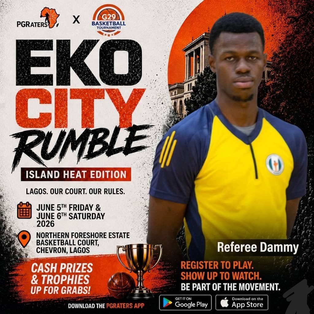 Babulifx's tweet photo. The officials for the Eko City Rumble!

Four brilliant minds of the game ready to bring top-level basketball energy and elite evaluations.

Lagos PGRaters are coming to your city… and the takeover is about to begin. 
#EkoCityRumble #PGRaters #G29Basketballtournament #IslandHeatEdition