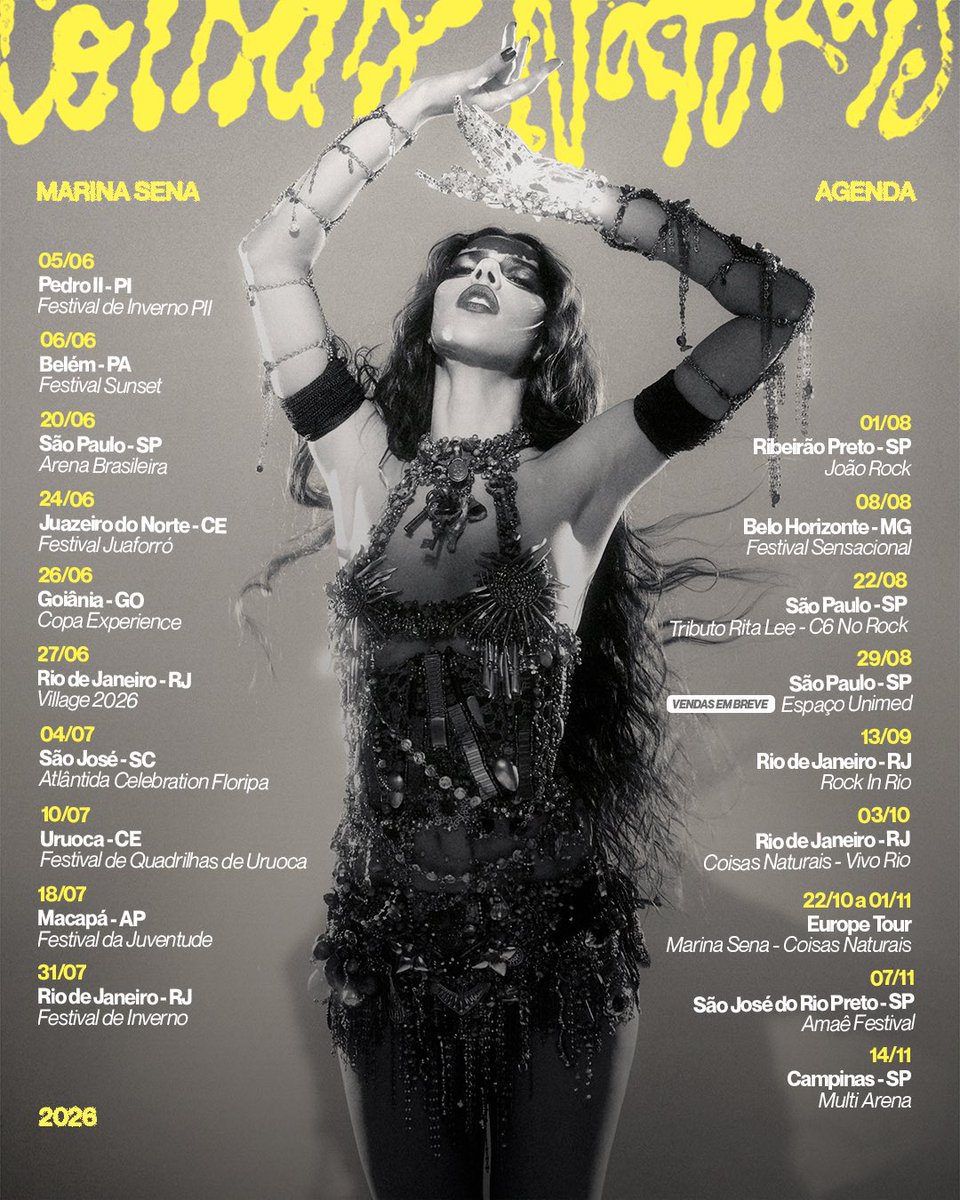 bchartsnet's tweet photo. TEM DEMANDA! 🎫 Marina Sena anuncia mais datas da turnê "Coisas Naturais", incluindo mais um show no Espaço Unimed e ainda sua estreia no Rock In Rio. https://t.co/RmOpwe1hTm
