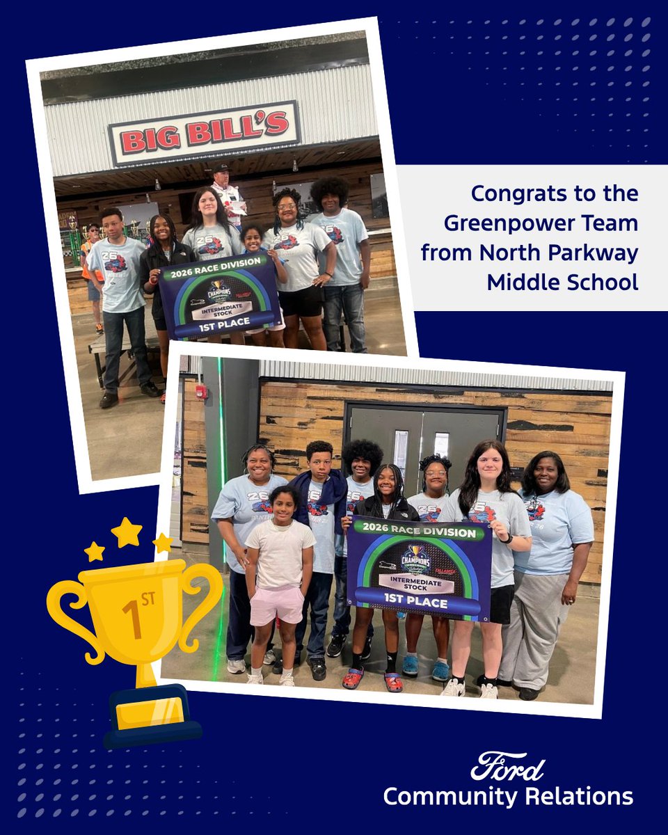 blueovalcity's tweet photo. Congratulations to the North Parkway Greenpower team on earning 1st Place in the Intermediate Division at the 2026 Greenpower Stock Race!

We look forward to seeing what the North Parkway Greenpower team accomplishes next!

#FordCommunityRelations #Greenpower #JMCSS https://t.co/olm4RyTAhT