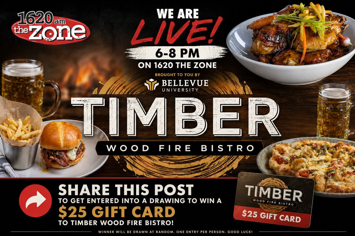 AfterHours1620's tweet photo. 🔥 TASTE TEST TUESDAY GIVEAWAY! 🔥

We're giving away a $25 Gift Card to Timber Wood Fire Bistro! 🍕🍔🍺

To enter:
✅ Like
✅ Share
✅ Tag a friend
Winner selected at random later this week!

#TasteTestTuesday #TimberWoodFireBistro #1620TheZone #AfterHours1620 #OmahaFoo https://t.co/TyptvRwPAf