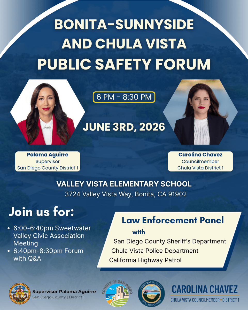 sweetwatervca's tweet photo. 📣Join the SVCA for our important meeting on Wed, June 3 at Valley Vista Elementary. Community members are invited by @paloma4D1 to a Public Safety Forum. Learn more ⤵️

🔗 - https://t.co/GorKbnt6l7 https://t.co/Ou7WqloAPB
