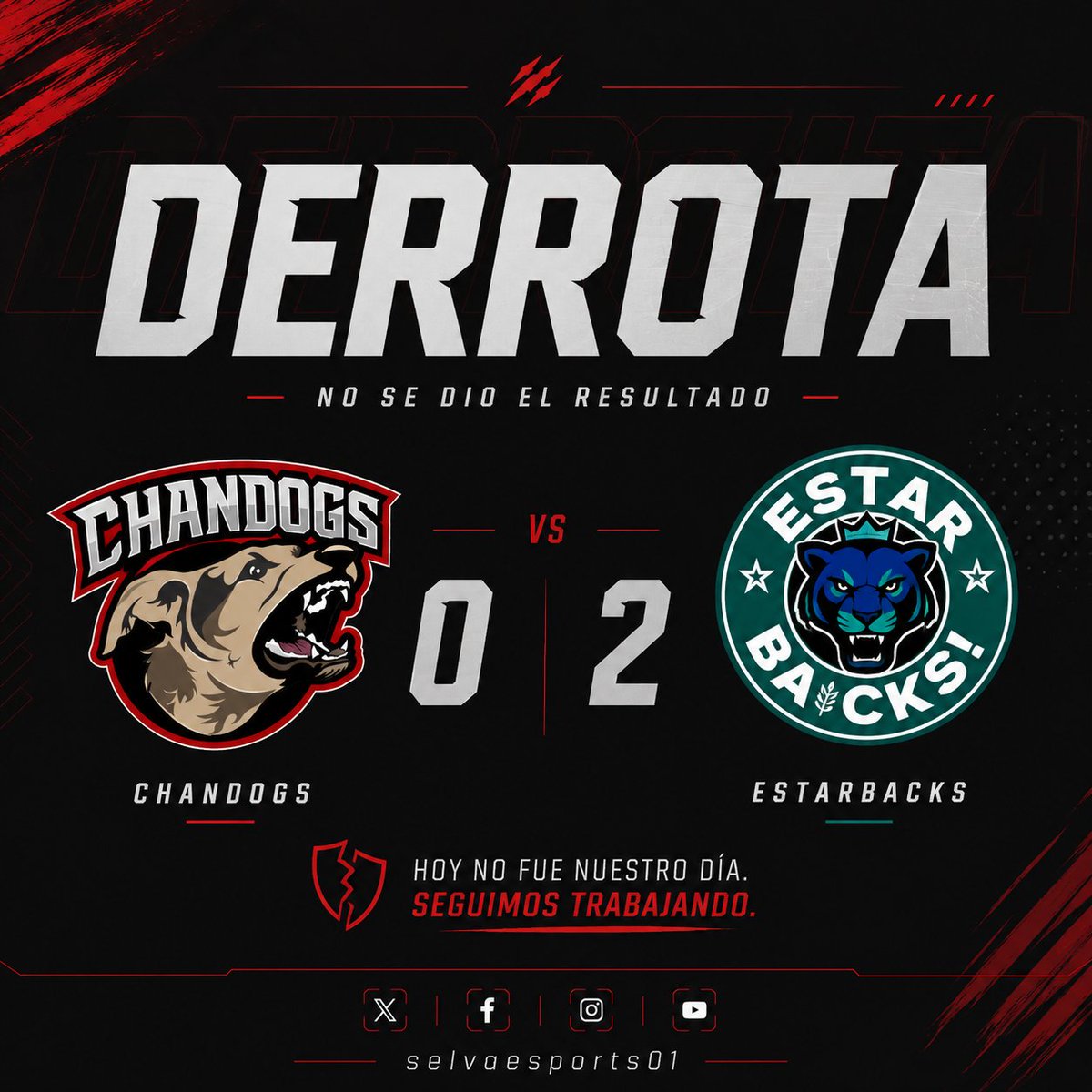 selvaesports01's tweet photo. No fue nuestro día.

Caímos por 0-2 ante Estarbacks y cerramos nuestra participación en esta serie.

GGWP a Estarbacks.
#Chandogs #Dota2 #Esports #PeruEsports #Dota2SA #Gaming #CompetitiveGaming #SelvaEsports https://t.co/Rk3kEfmkmE