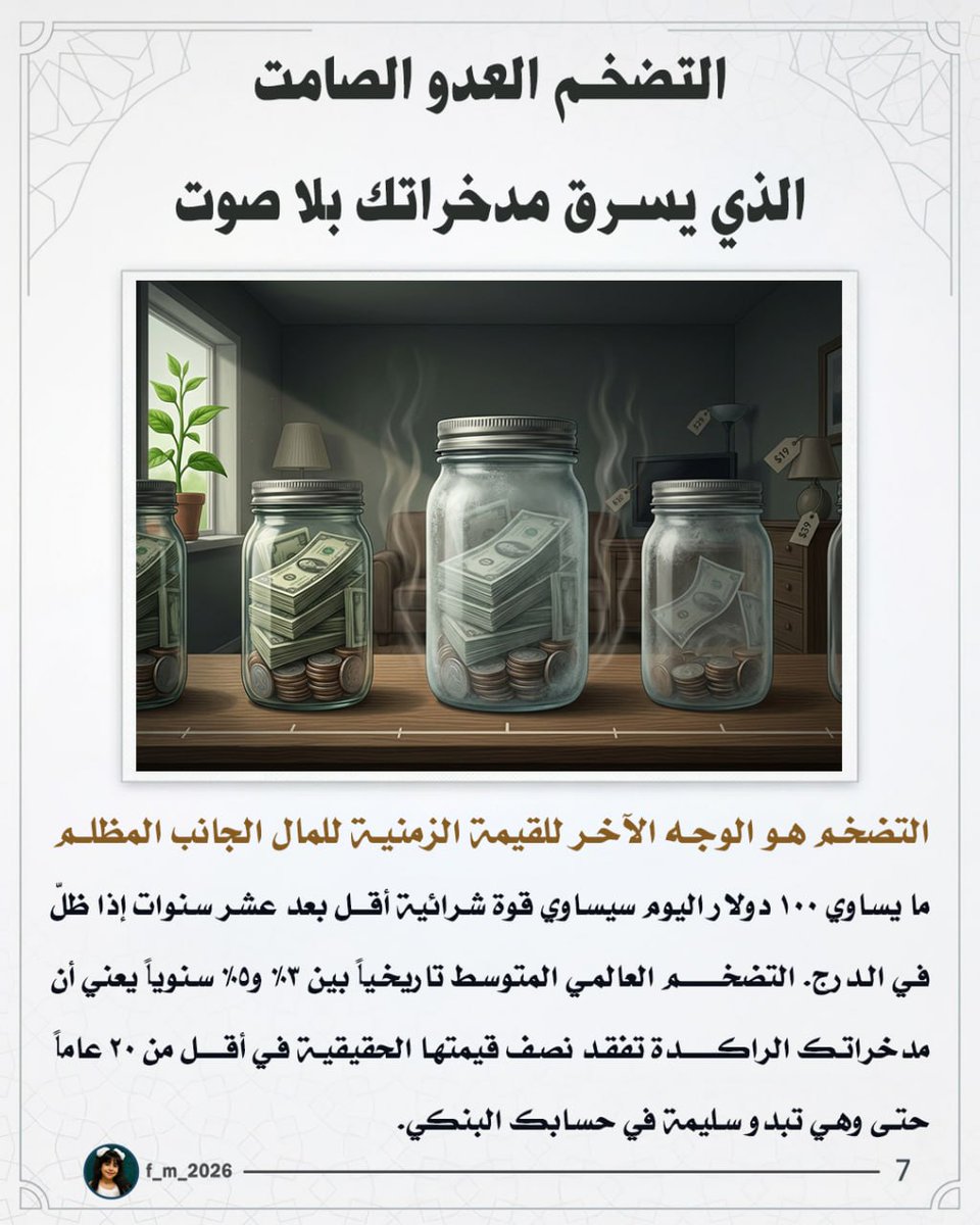 F_M2026's tweet photo. نفس المبلغ. نفس العائد. فقط الوقت كان مختلفاً.

المفهوم الأهم في المال لا يُدرَّس في المدارس —
لكنك قرأته للتو.

احفظ هذا المحتوى 📌 وأرسله لشخص يستحق أن يعرفه.
وأخبرني في التعليقات: ما القرار المالي الذي ستغيره بعد اليوم؟ 👇
#المال #الاستثمار #القيمة_الزمنية_للمال #الثروة https://t.co/HlR1VGYzKB