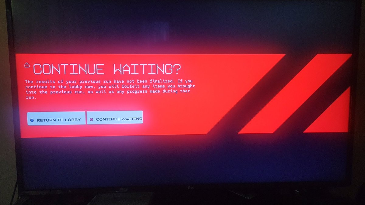 TreySlayer's tweet photo. @MarathonDevTeam Continue waiting doesn't seem to work after 10 tries https://t.co/nOlKilYviI