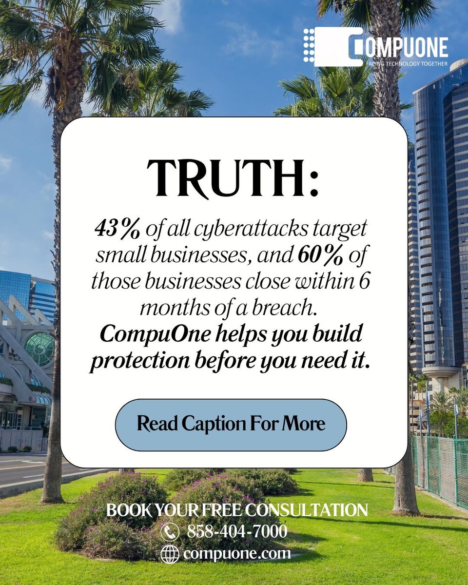 CompuOneCorp's tweet photo. Phishing emails. Ransomware lockouts. Data theft. These aren't just "big company problems", they're hitting SMBs every. single. day. Email Support: support@compuone.com
📞 Main Line: 858-404-7000
📞 Toll-Free: 888-226-6781 #CompuOneCorp #Cybersecurity #Cyberattacks https://t.co/WMZrzTWBlZ