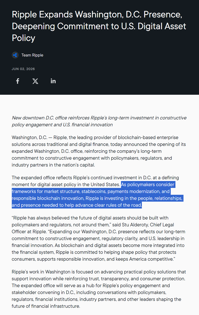ChadSteingraber's tweet photo. Ripple expands with new downtown DC Office.

Investing in shaping policy✅ https://t.co/0B7nFJGLkm
