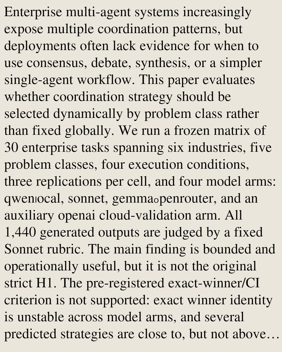 PIN's tweet photo. Dynamic Coordination Strategy Selection for Enterprise Multi-Agent Systems

Thanh Luong Tuan
https://t.co/SOvd5FcpO4 [𝚌𝚜.𝙼𝙰 𝚌𝚜.𝙰𝙸 𝚌𝚜.𝙲𝙻] https://t.co/o5x2P51BiO