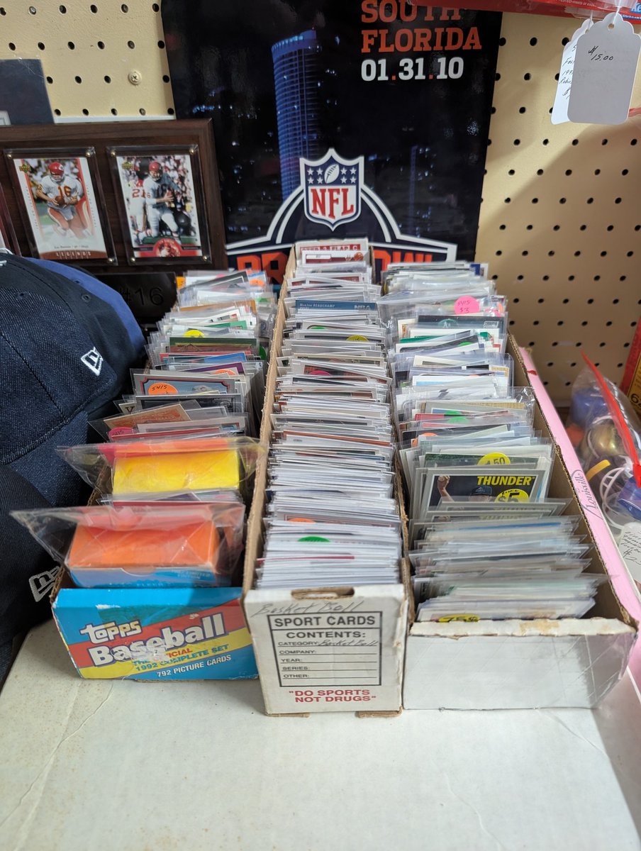 BuffetFades's tweet photo. @CardPurchaser found 3 random sports card boxes in an antique store in the middle of nowhere. Hits below 👍 anything worth more than sticker?? https://t.co/x08AnHm2to