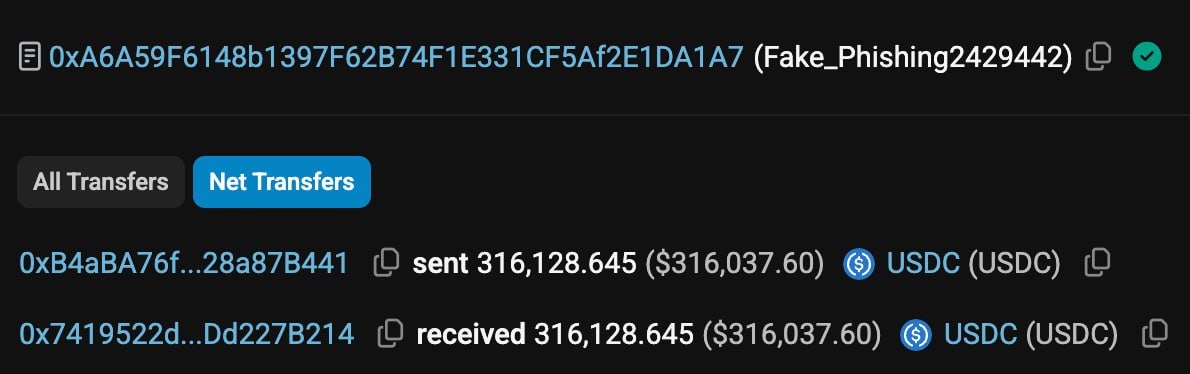 thecomfeed's tweet photo. ⚠️   JUST IN: A victim lost ~$310K after connecting their wallet to a fake crypto exchange

The malicious site tricked them into connecting their wallet, which allowed the attacker to drain the funds shortly after. https://t.co/pu765b2ybL