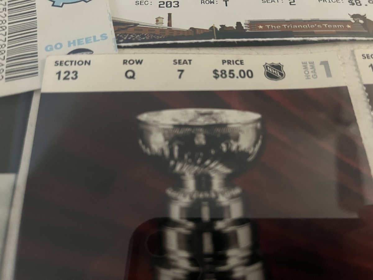 EvanTHB's tweet photo. Lots of chatter about #SCF ticket prices. Here is my ticket stub from the 2002 Stanley Cup Final. $85 for lower level in the corner where the @Canes shoot twice. @CanesCountry https://t.co/cRjy0UasTJ