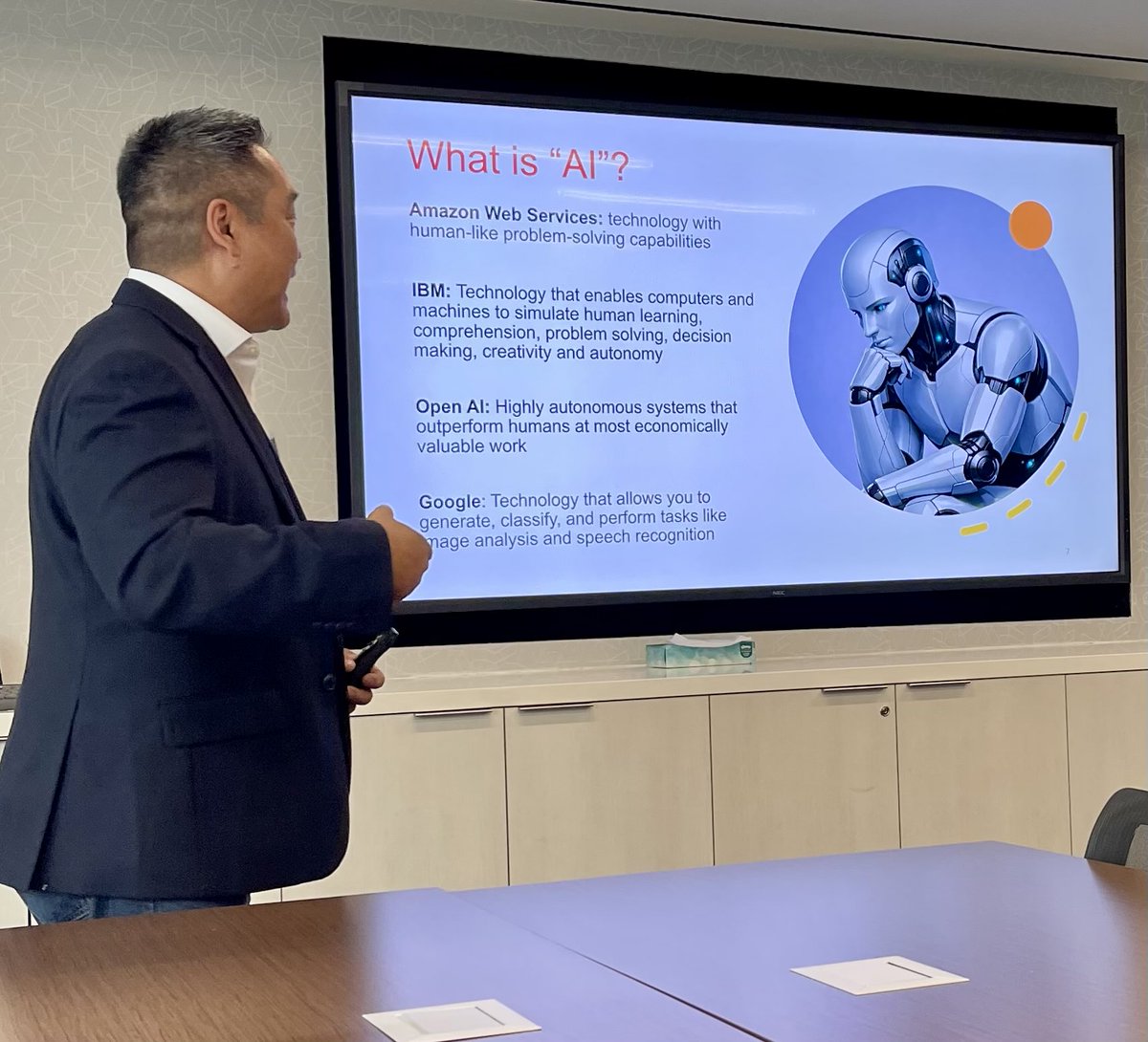 christinayiotis's tweet photo. Interesting, entertaining presentation by Professor Robert Kang at tonight’s Association of Corporate Counsel Foundation &amp; ACC National Capital Region Pop-Up “Primer on #Governance, #Business, and #TechnicalTradeoffs in #AI” @ACCNatlCapital #SystemPrompts #Guardrails #AISafety https://t.co/ZWhPgAcFRJ