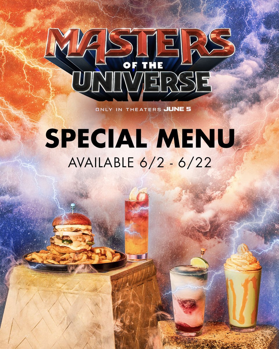 alamodenver's tweet photo. Power up before battle with an Alamo-exclusive MASTERS OF THE UNIVERSE menu forged in the fires of fandom, available from 6/2-6/22. Full menu rundown here: https://t.co/HvBNTbQd5Z. https://t.co/tJx6RUVz61