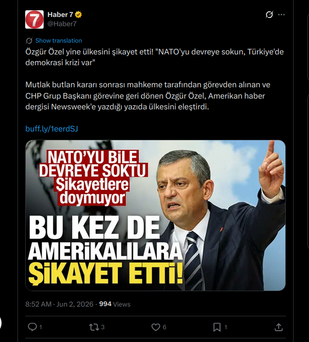 trMXinfoSys's tweet photo. @eczozgurozel Özgür Özel: Anti-Emperyalist #Atatürk'ün partisindeki bir #hain!! #Aynı lafları #FETÖ'cüler kullandı! https://t.co/l9vCds1UlQ