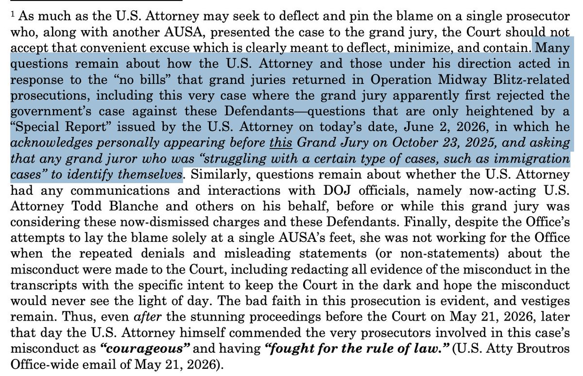 hannahmeisel's tweet photo. In the defense's motion for sanctions demanding the DOJ pay attorney's fees (likely first of many amendments as this post-case phase moves forward), this first lengthy footnote responds to today's "special report" from Boutros' office. https://t.co/Yk2QYtHJFs