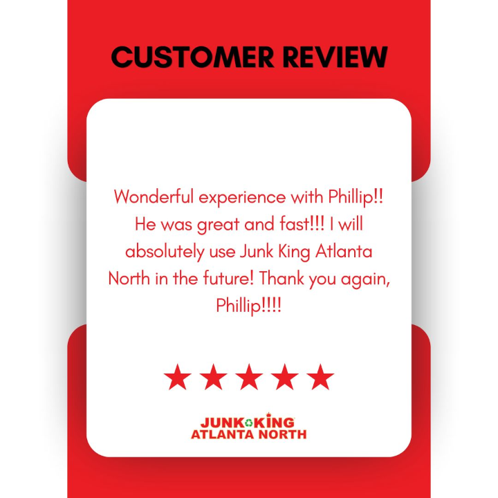 AtlantaJunk's tweet photo. ⭐⭐⭐⭐⭐ "Great and fast!" 🚚

Thanks for the amazing review! We're glad Phillip delivered the fast, professional service Junk King Atlanta North is known for.

#JunkKing #AtlantaNorth #CustomerReview #FiveStarReview #JunkRemoval #TestimonialTuesday https://t.co/VuqaHvyqYN