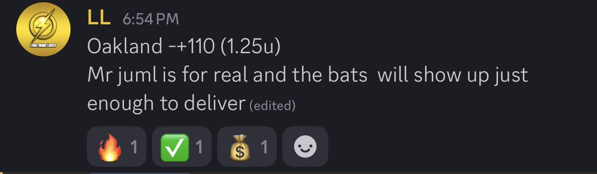 LightningLockz's tweet photo. Oakland -110 ✅✅✅

ANOTHER LLFAM BEST BET WINNER ⚡️

Join LLFAM VIP 💎

https://t.co/Pdm8dqhW5u https://t.co/OxuyNNeP2C