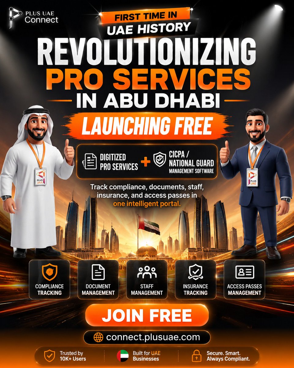 plusuae's tweet photo. Free registration https://t.co/n0qmY6NFZb  
workforce #business #pro #contracts #cicpa #missionvisa #documentation #corporate #uae #plusuae #adnoc https://t.co/qdyPpTzxI6