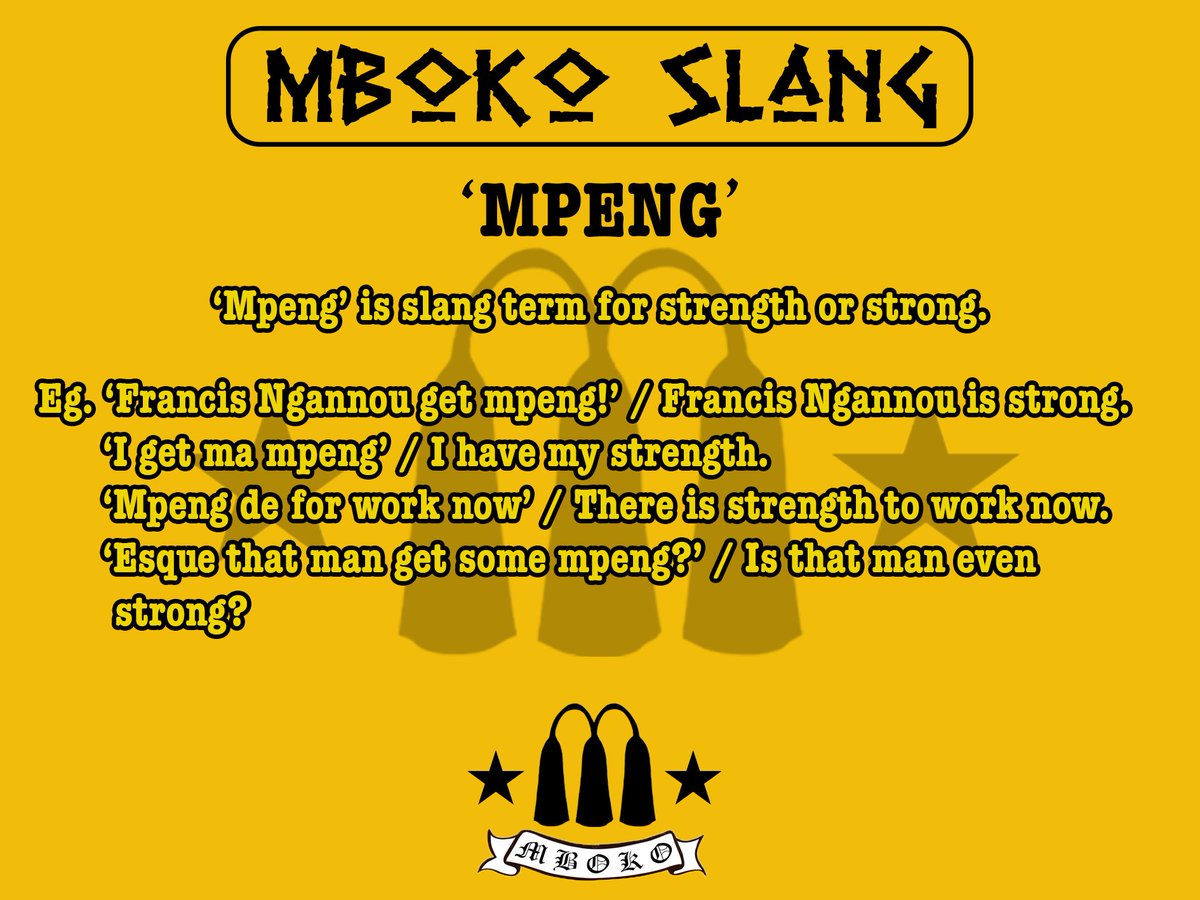 MbokoCameroon's tweet photo. MBOKO SLANG: “MPENG” 🇨🇲❤️‍🔥

#cameroonmusic #mbokocameroon #mboko #music #mbokoslang #slang https://t.co/BJxxqveeaB