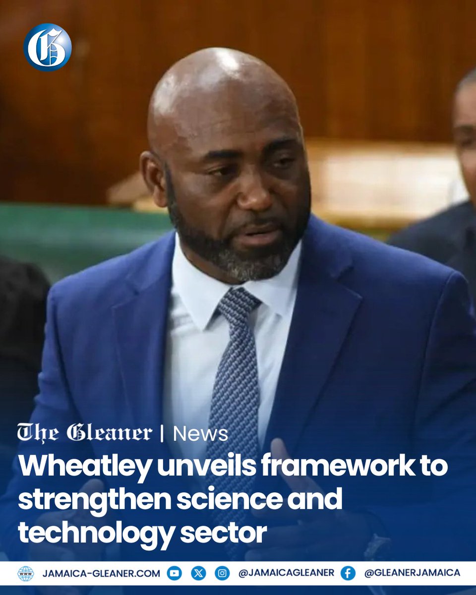 JamaicaGleaner's tweet photo. Minister without Portfolio in the Office of the Prime Minister with responsibility for Science, Technology and Special Projects, Dr Andrew Wheatley, has unveiled a National Science, Technology and Innovation architecture.

Read more: https://t.co/prGnrzWSbm https://t.co/79VaW11U8E