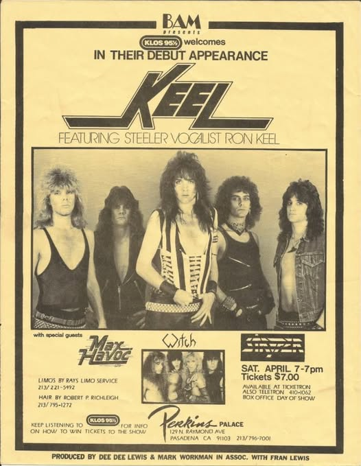 RockCandyMag's tweet photo. 1984, Keel's first gig. Perkin's Palace, Pasadena, California. Supported by Max Havoc, Witch and Stryper! https://t.co/Fyd8B0FfBR